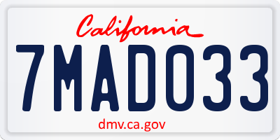 CA license plate 7MAD033