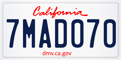 CA license plate 7MAD070