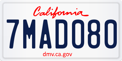 CA license plate 7MAD080