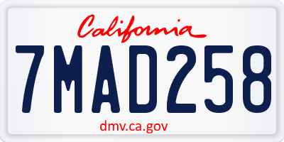 CA license plate 7MAD258