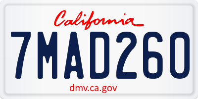 CA license plate 7MAD260