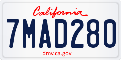 CA license plate 7MAD280