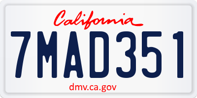 CA license plate 7MAD351