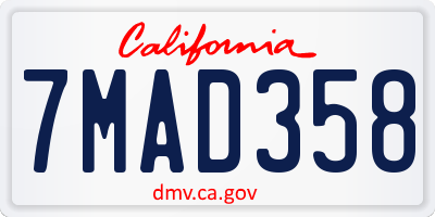 CA license plate 7MAD358