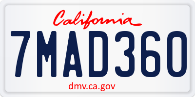 CA license plate 7MAD360