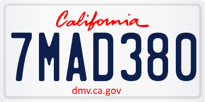 CA license plate 7MAD380
