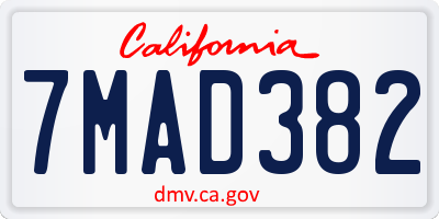 CA license plate 7MAD382