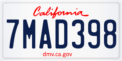CA license plate 7MAD398