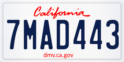CA license plate 7MAD443