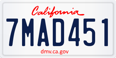 CA license plate 7MAD451