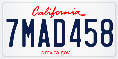 CA license plate 7MAD458
