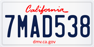 CA license plate 7MAD538