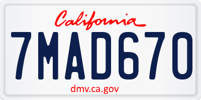 CA license plate 7MAD670