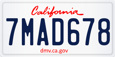 CA license plate 7MAD678