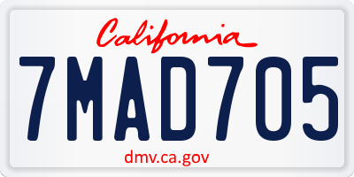 CA license plate 7MAD705