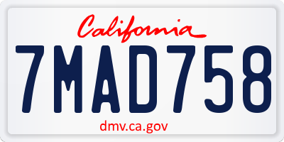 CA license plate 7MAD758