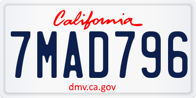 CA license plate 7MAD796