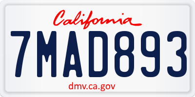 CA license plate 7MAD893