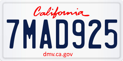 CA license plate 7MAD925