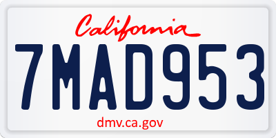 CA license plate 7MAD953