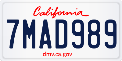 CA license plate 7MAD989