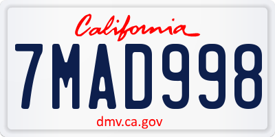 CA license plate 7MAD998