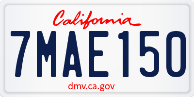CA license plate 7MAE150