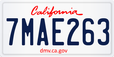 CA license plate 7MAE263
