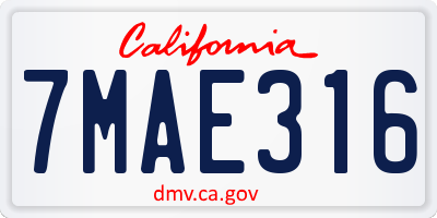 CA license plate 7MAE316