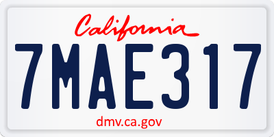 CA license plate 7MAE317