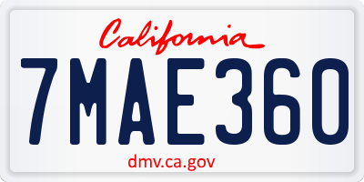 CA license plate 7MAE360