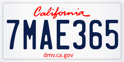 CA license plate 7MAE365