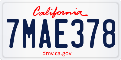 CA license plate 7MAE378