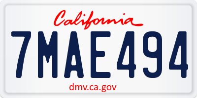 CA license plate 7MAE494