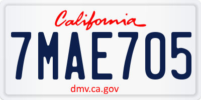 CA license plate 7MAE705