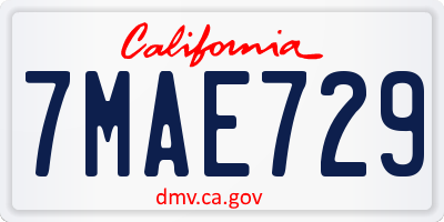 CA license plate 7MAE729