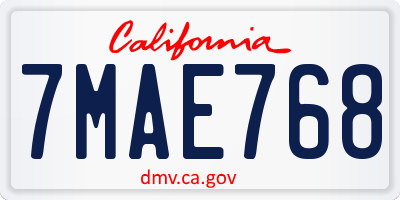 CA license plate 7MAE768