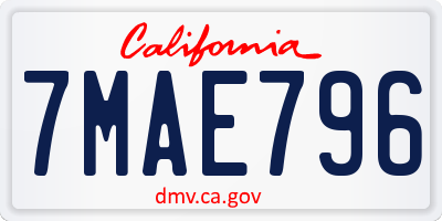 CA license plate 7MAE796