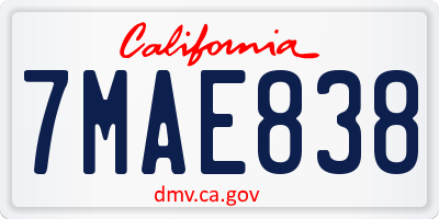 CA license plate 7MAE838