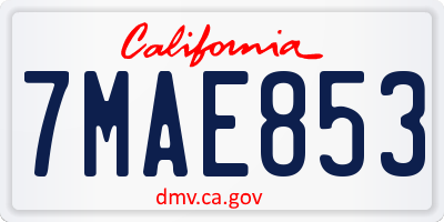CA license plate 7MAE853