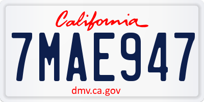 CA license plate 7MAE947