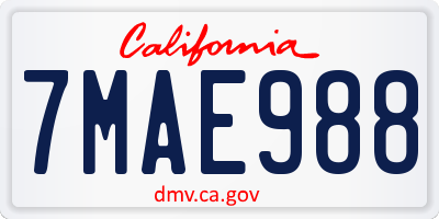 CA license plate 7MAE988