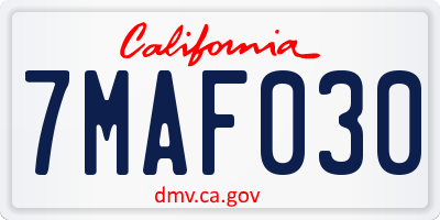 CA license plate 7MAF030