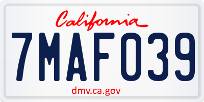 CA license plate 7MAF039