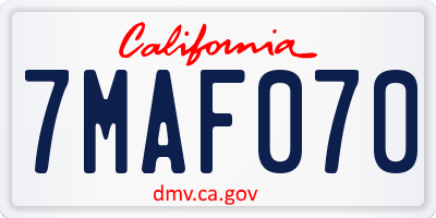 CA license plate 7MAF070
