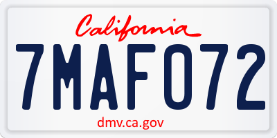 CA license plate 7MAF072