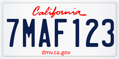 CA license plate 7MAF123