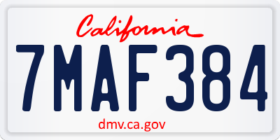CA license plate 7MAF384