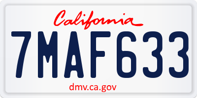 CA license plate 7MAF633