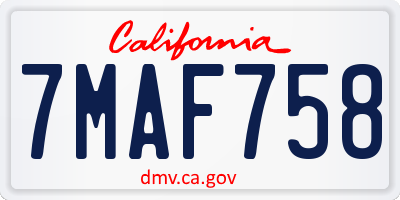 CA license plate 7MAF758